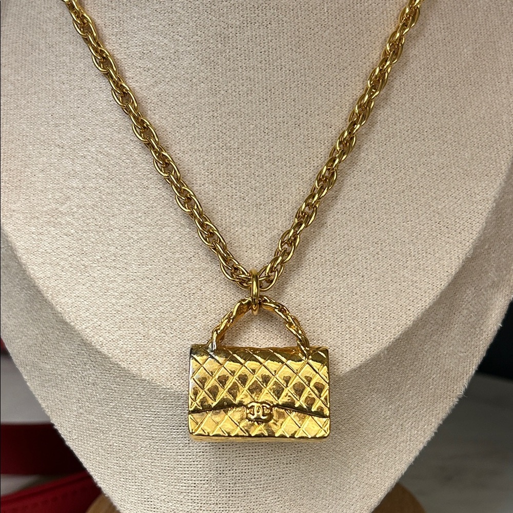 Chanel Vintage Quilted Handbag Pendant Necklace 1995 Barbie Collection
